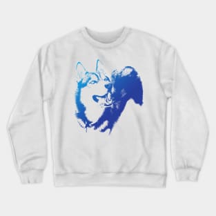 Blue Happy Husky Digital Art Negative Space Crewneck Sweatshirt